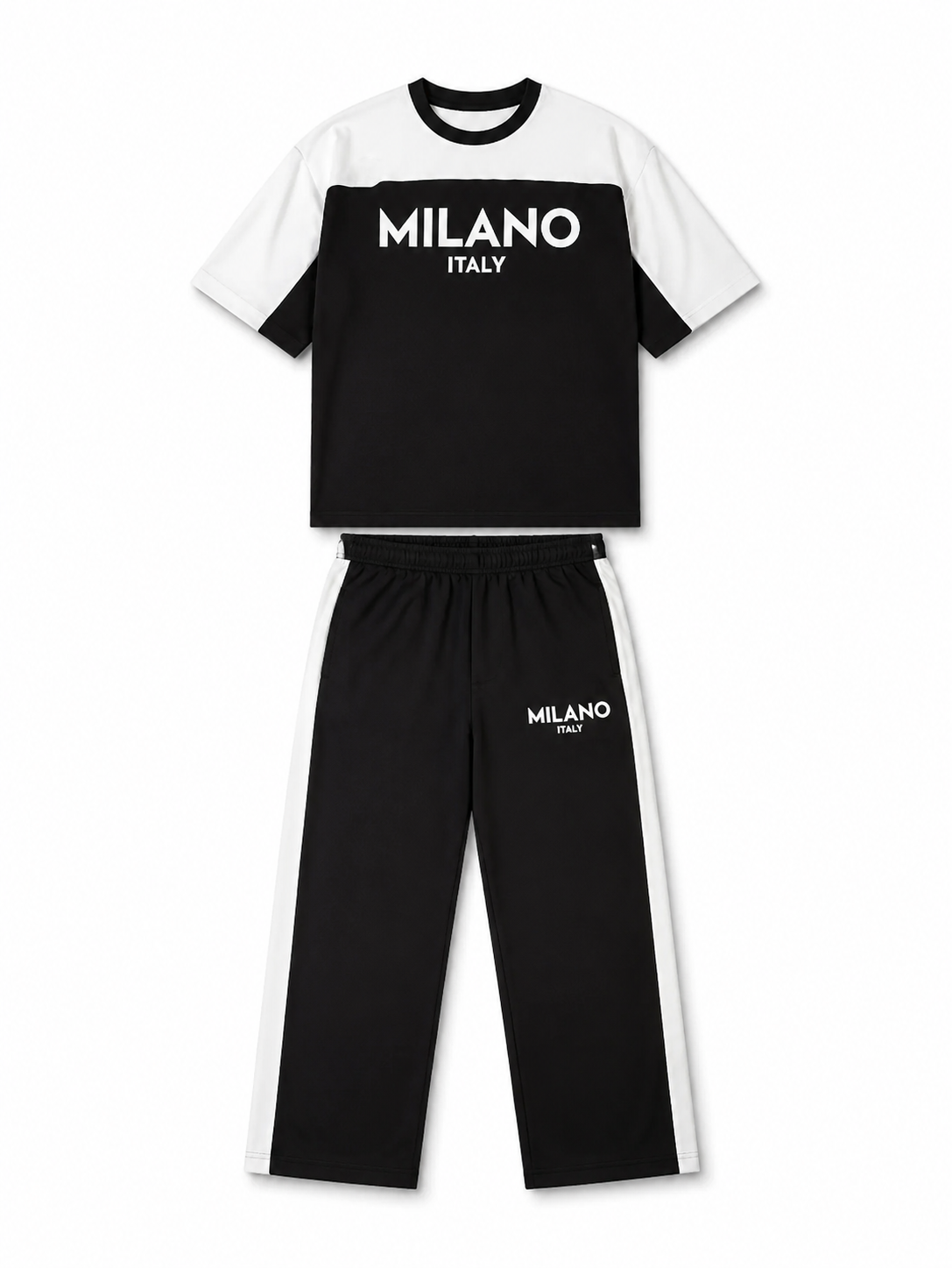 ست تیشرت و شلوار بگ مدل MILANO ITALY (استریت‌استایل مینیمال)