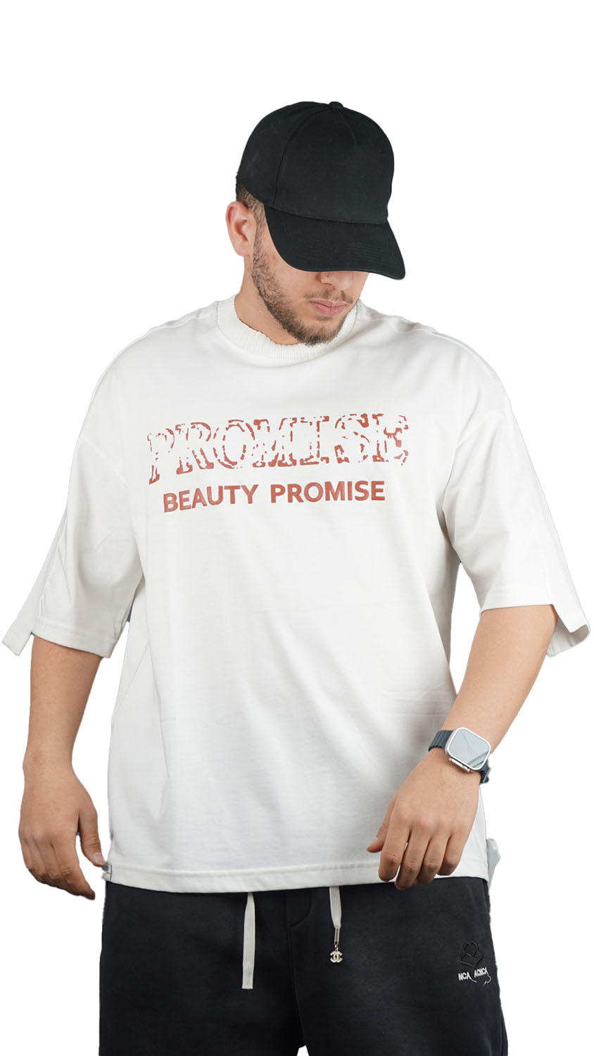 تیشرت اورسایز مردانه با چاپ تایپوگرافی Beauty Promise