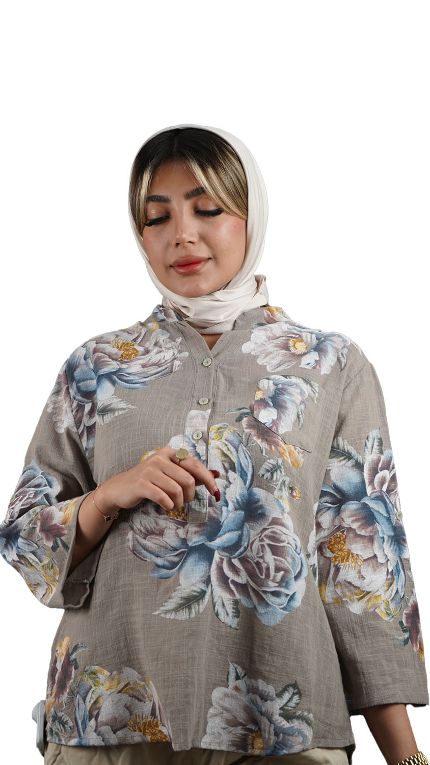 شومیز طرحدار جلو بسته دکمه دار